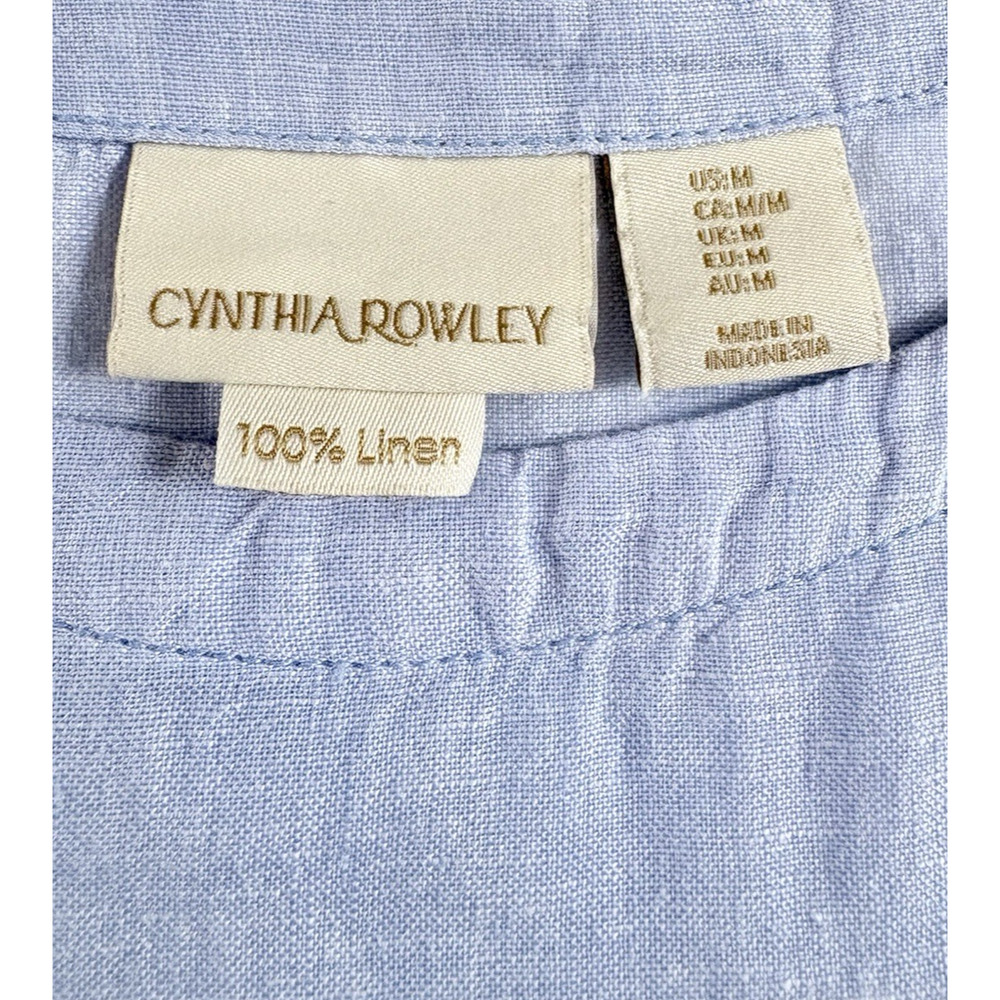 Cynthia Rowley 100% Linen Boxy Blouse Top Light Blue Short Sleeve Beachy Medium - Picture 2 of 9